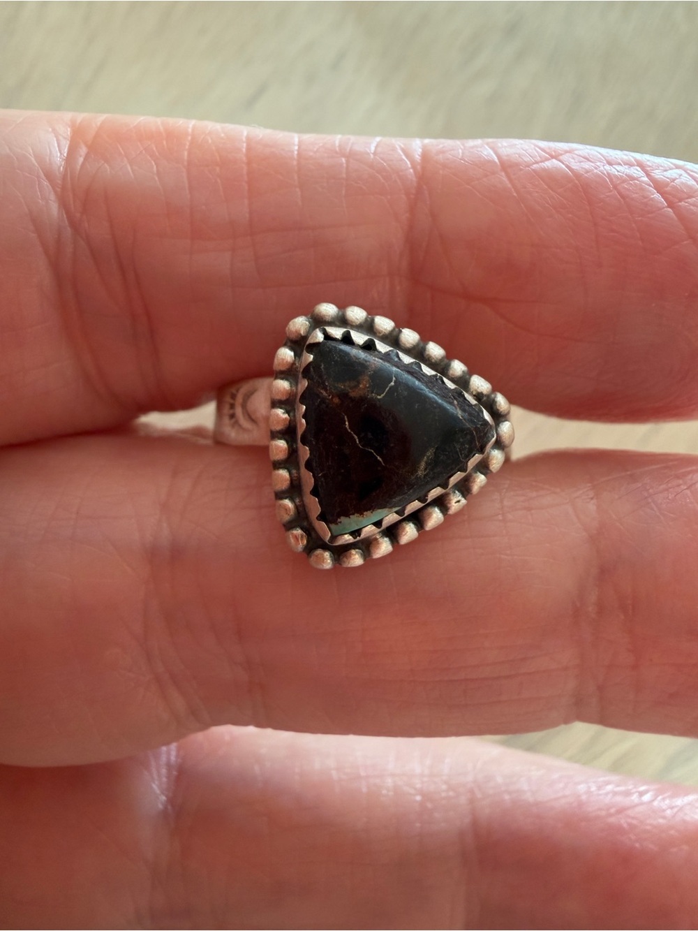 ❤️ Black Jack Turquoise Triangular Sterling Adjustable Ring 4.2mm Stamped Band - Picture 12 of 15